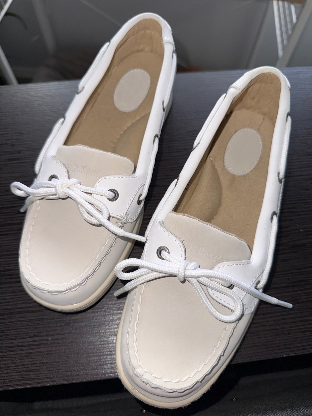 G.H Bass & Co Women's White Leather Moccasin Boat Shoes